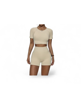 Ensemble leggings sport fitness manches et short court belge