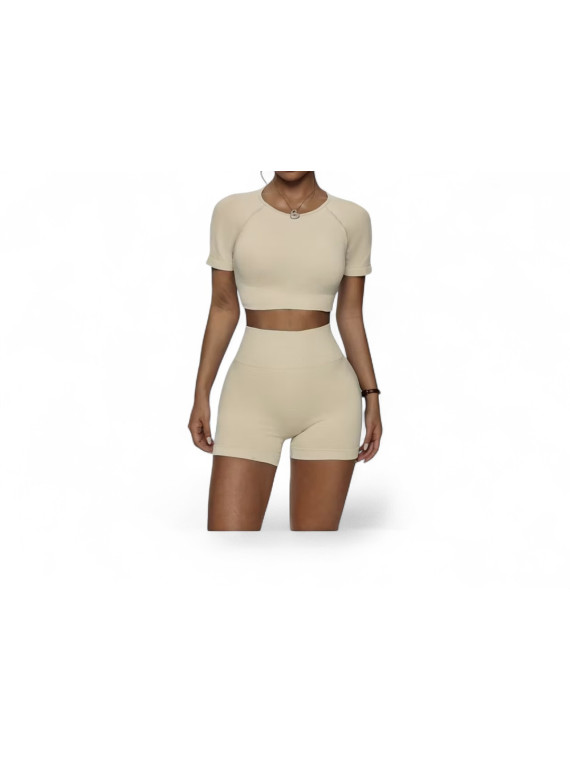 Ensemble leggings sport fitness manches et short court belge