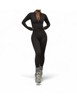 Ensemble 3pieces leggings sport fitness avec veste gris