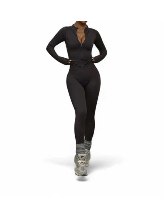 Ensemble 3pieces leggings sport fitness avec veste gris