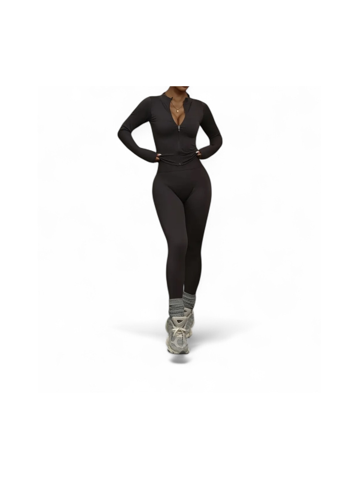 Ensemble 3pieces leggings sport fitness avec veste gris