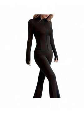 Ensemble 3pieces leggings sport fitness avec veste noir