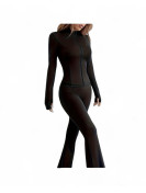 Ensemble 3pieces leggings sport fitness avec veste noir