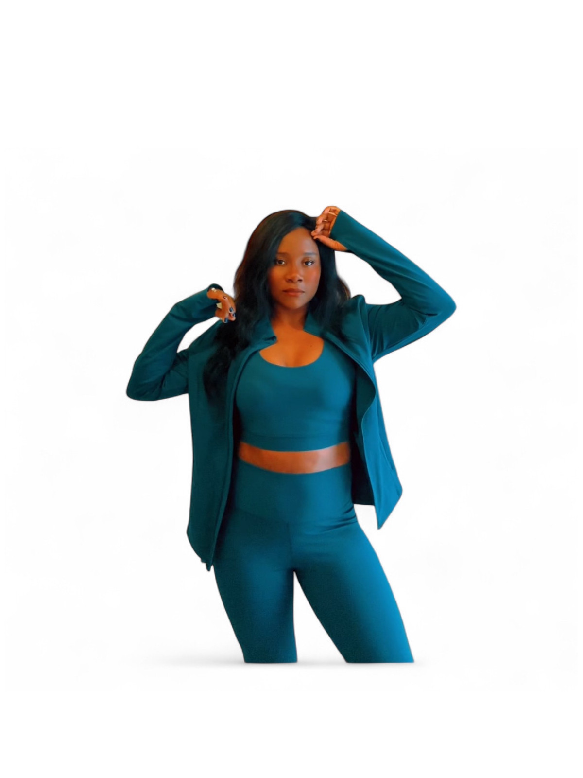 Ensemble 3pieces leggings sport fitness avec veste vert