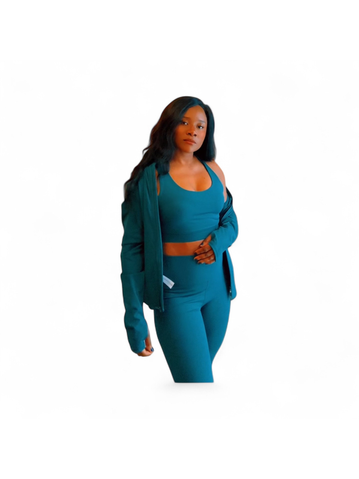 Ensemble 3pieces leggings sport fitness avec veste vert