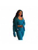 Ensemble 3pieces leggings sport fitness avec veste vert