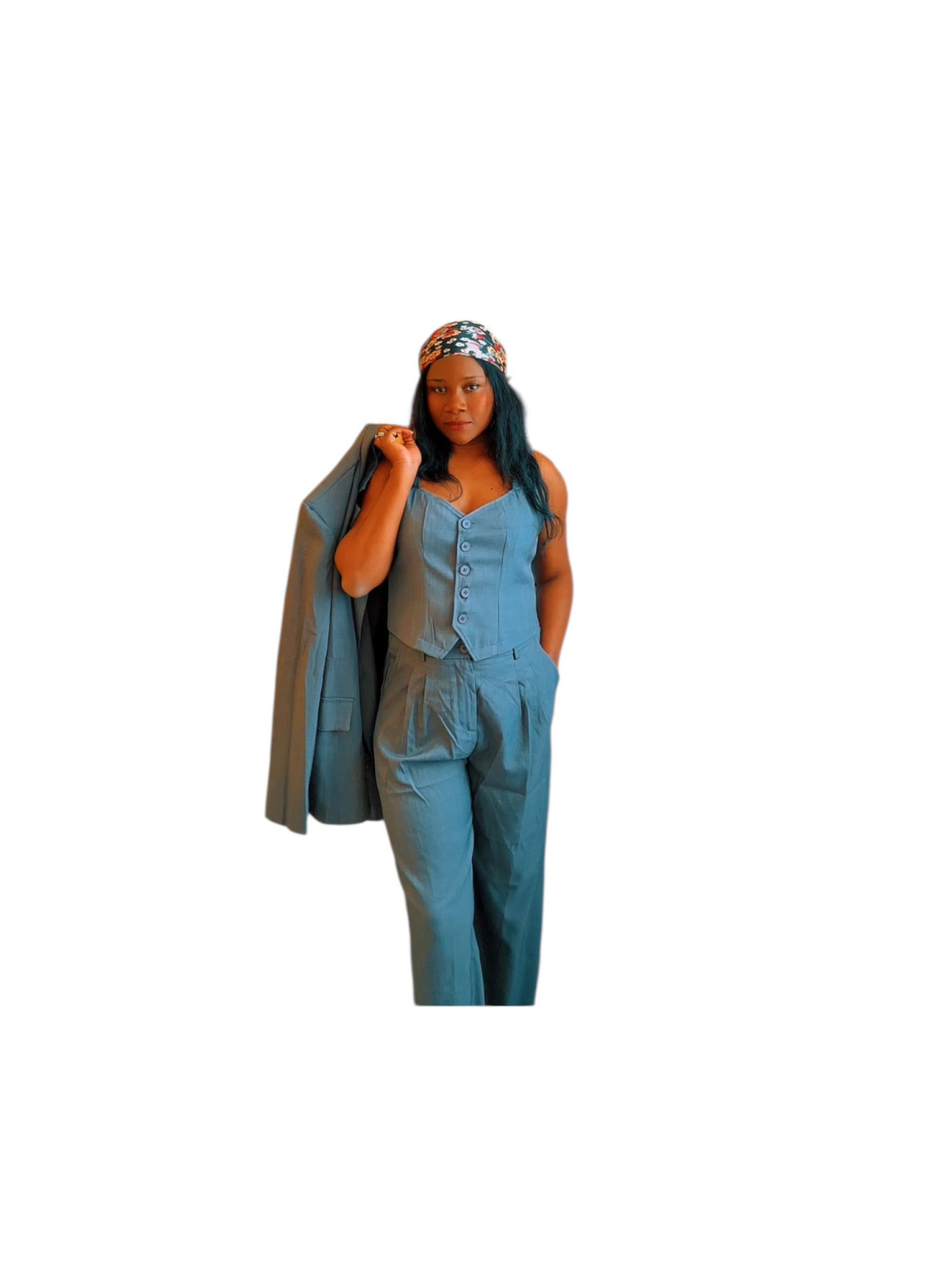 Ensemble grise 3Pièces Femme automne/hiver Gilet Veste Décontractée et Pantalon Large