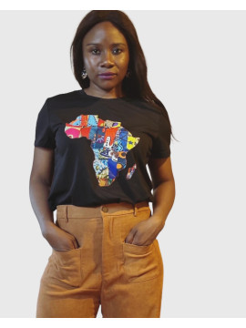 T-shirt noir imprimé continent africain