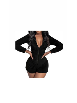 Pyjama combi a velours noir  à capuche