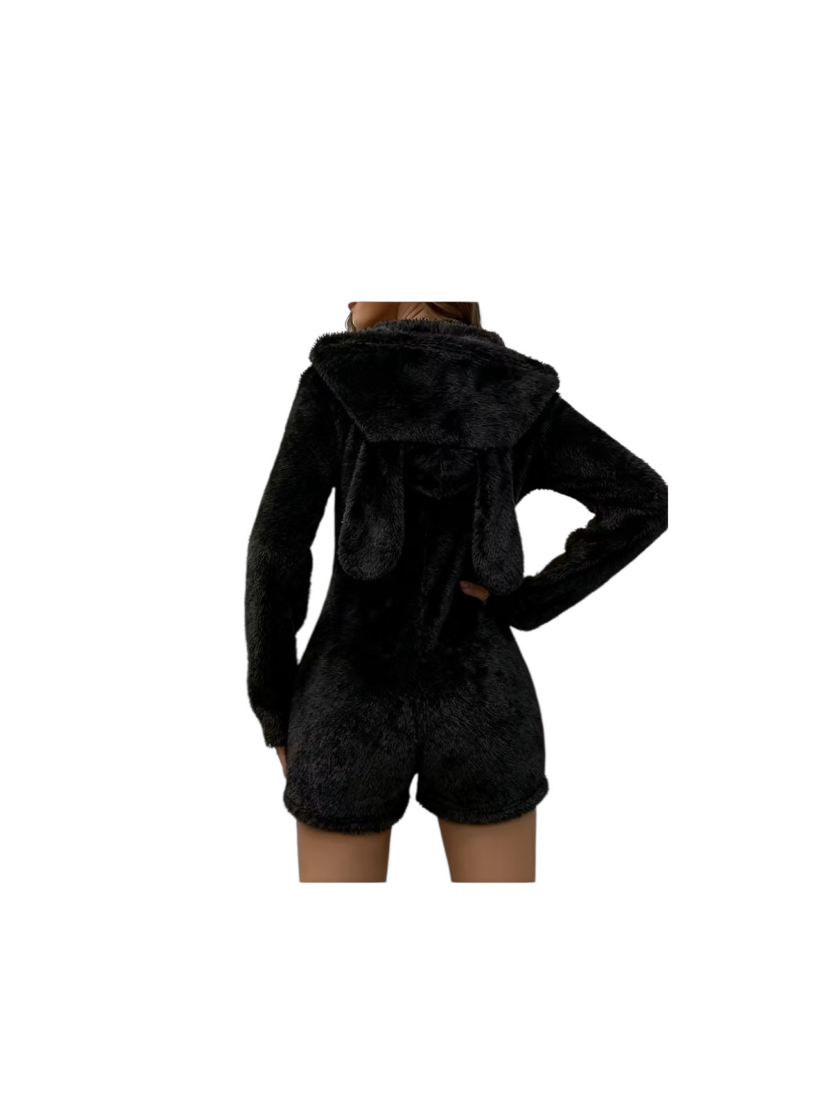 Pyjama combi a velours noir  à capuche