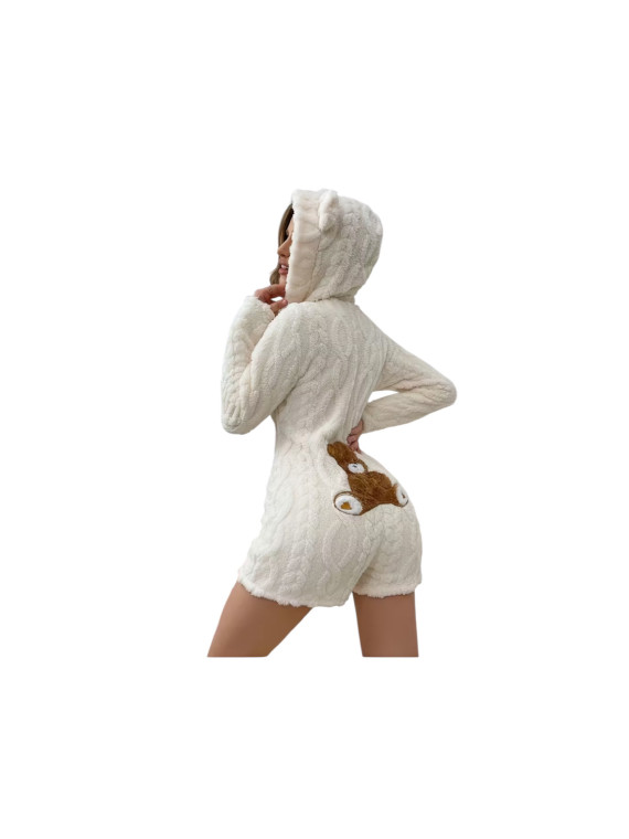 Pyjama combi a velours blanc à capuche