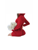 Pyjama combi a velours rouge à capuche