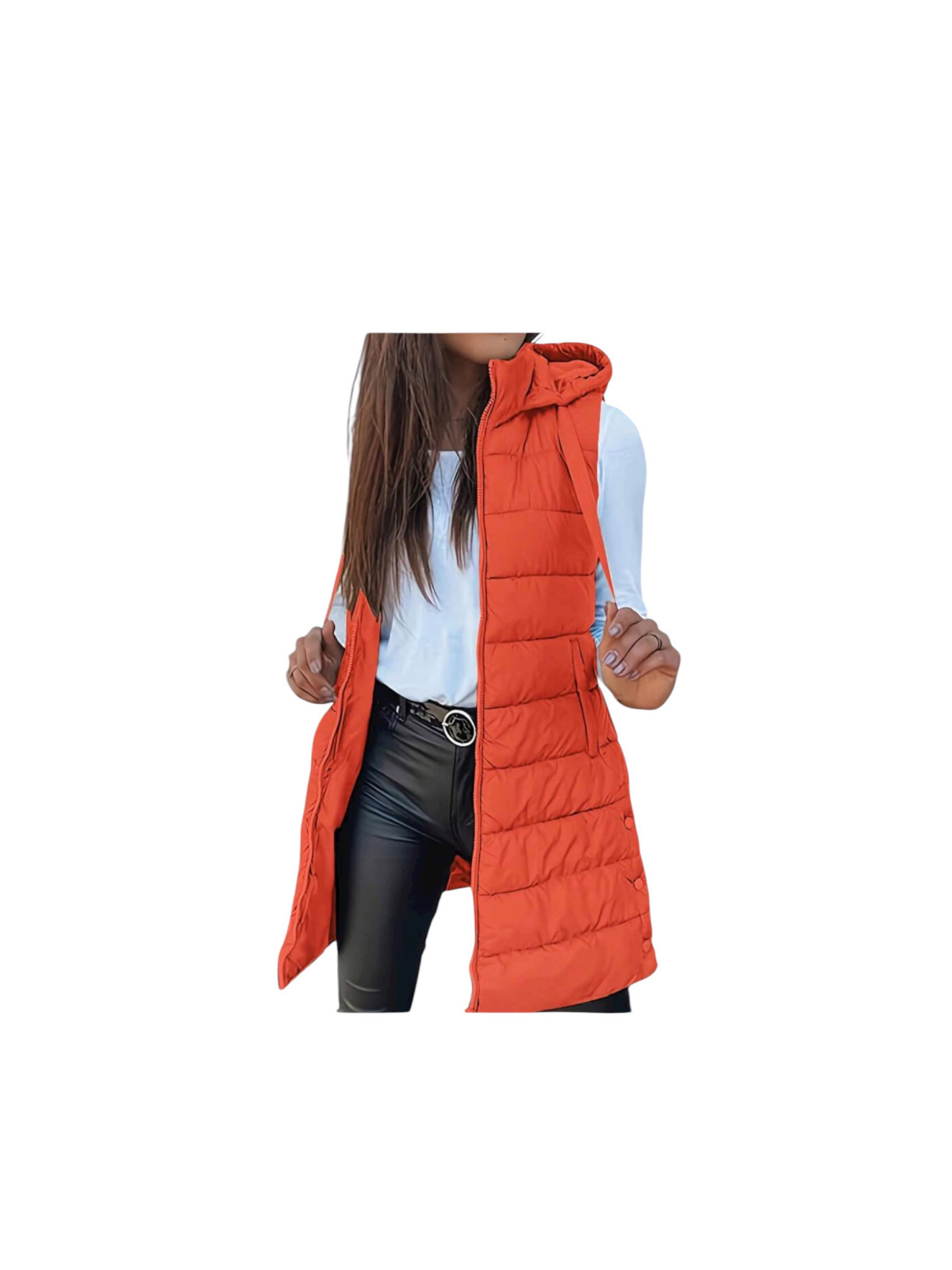 Gilet matelassé sans manches à capuche couleur orange