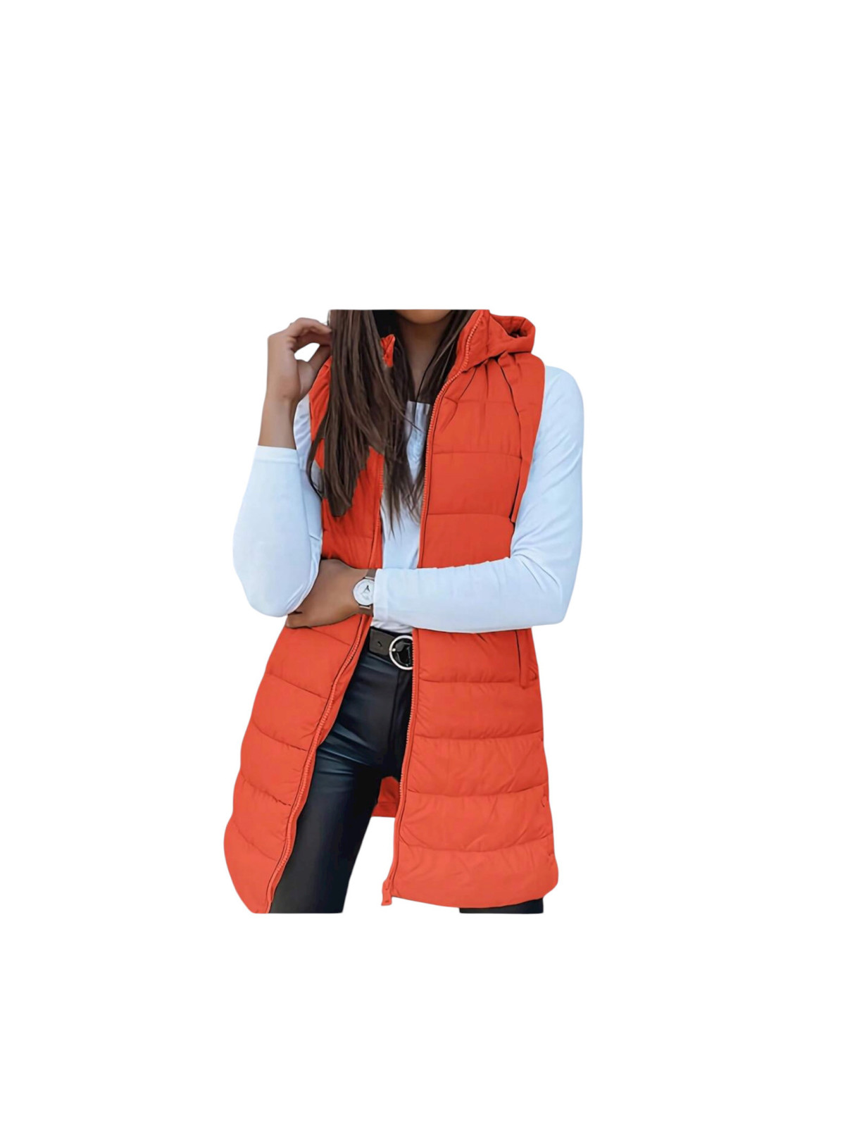 Gilet matelassé sans manches à capuche couleur orange