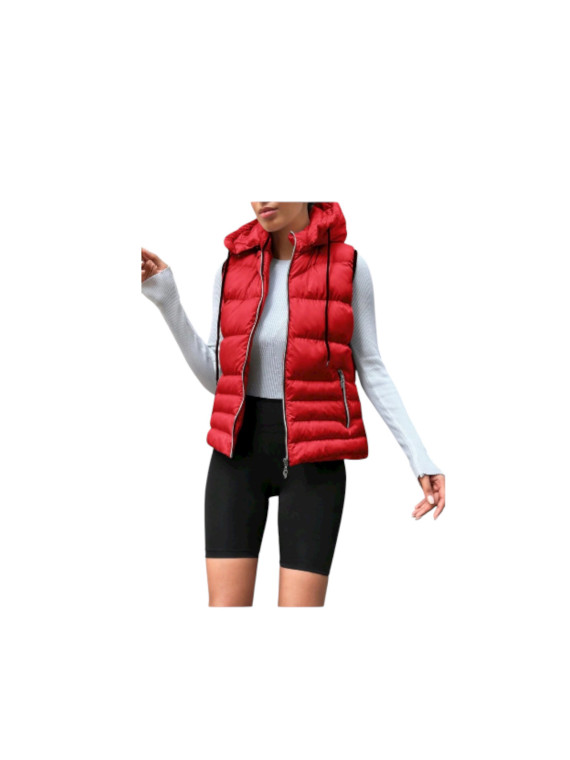 Gilet matelassé sans manches à capuche couleur rouge