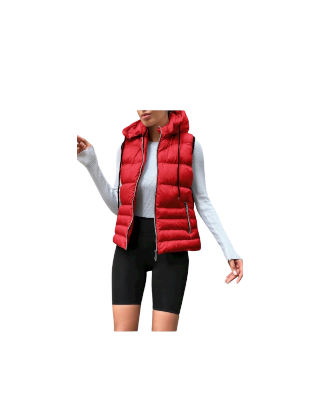 Gilet matelassé sans manches à capuche couleur rouge