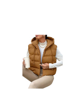 Gilet matelassé sans manches à capuche couleur marron