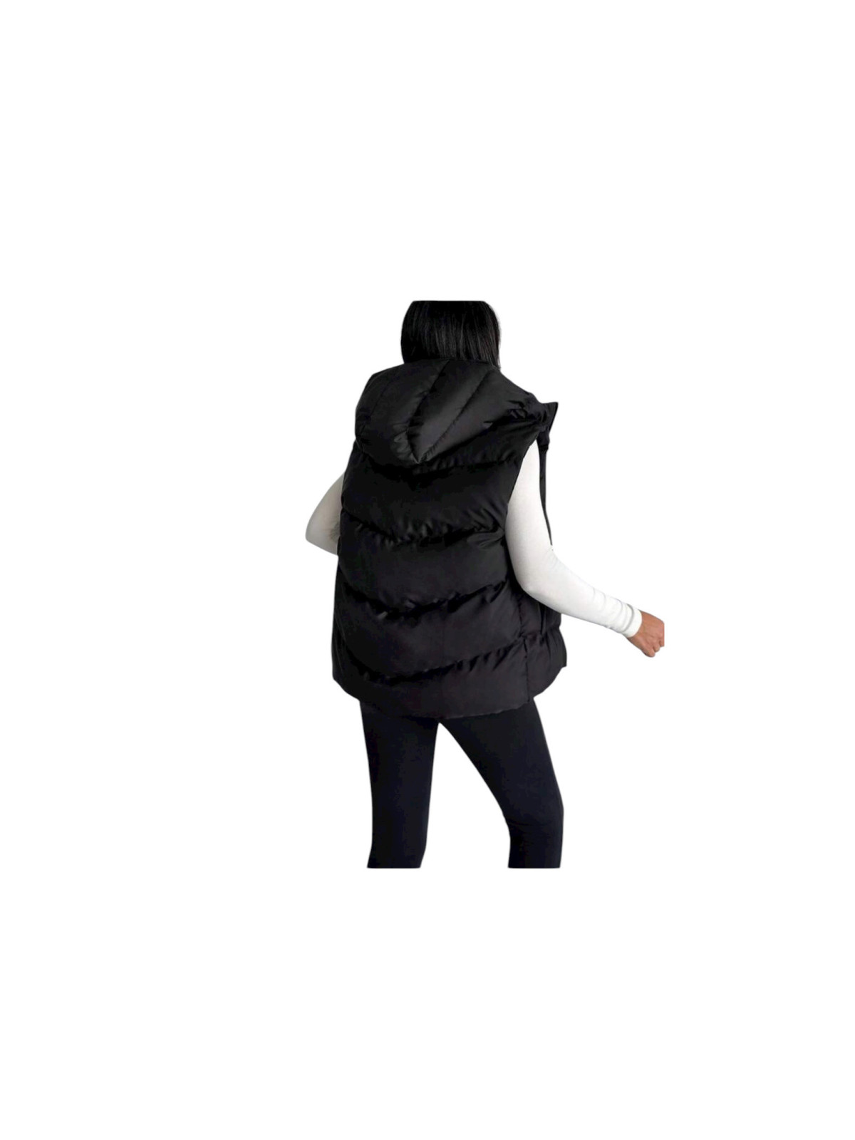 Gilet matelassé sans manches à capuche couleur noir
