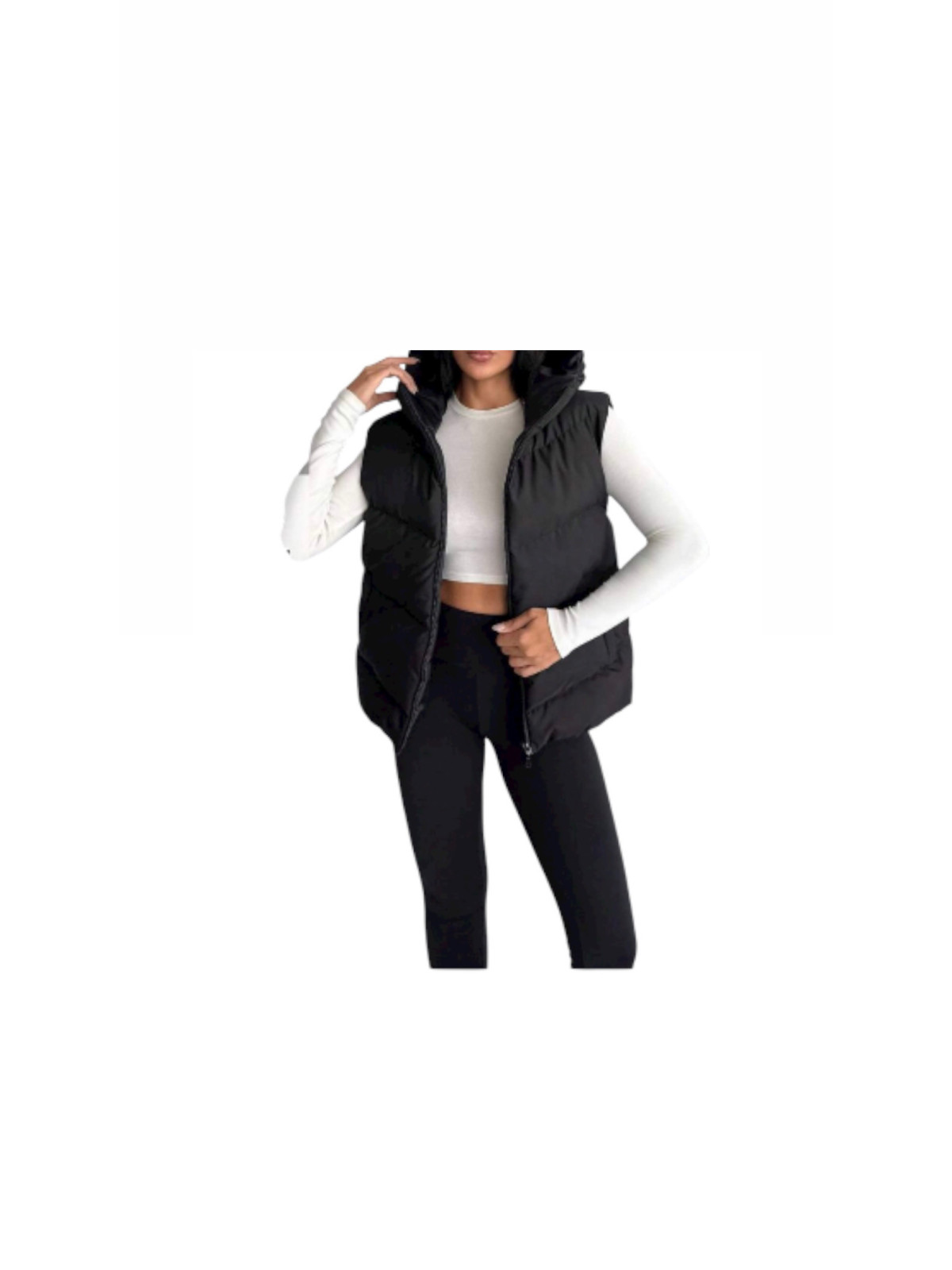 Gilet matelassé sans manches à capuche couleur noir