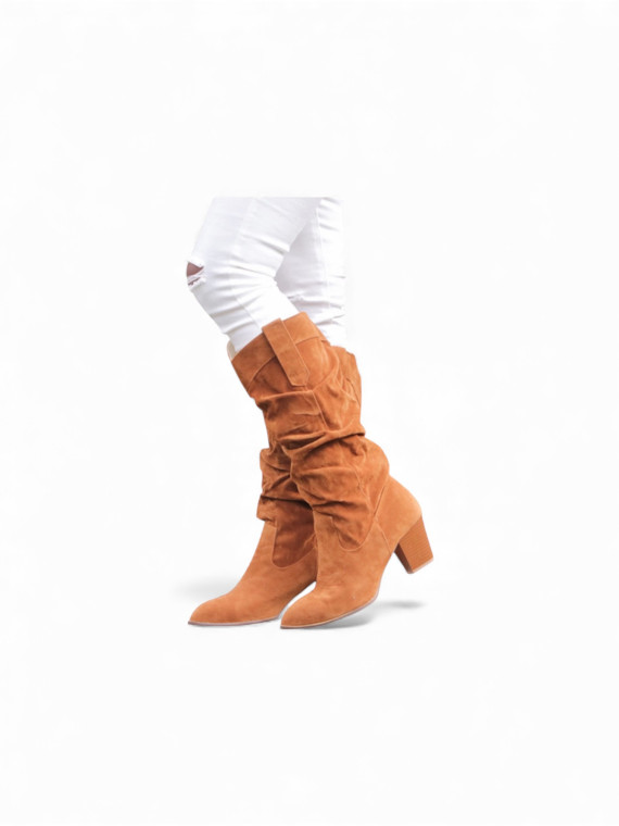 Bottes plissées P40 en daim couleur marron