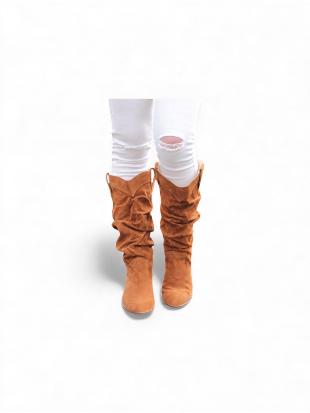 Bottes plissées P40 en daim couleur marron