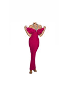 Robe de soirée fendue avec col montant couleur rose