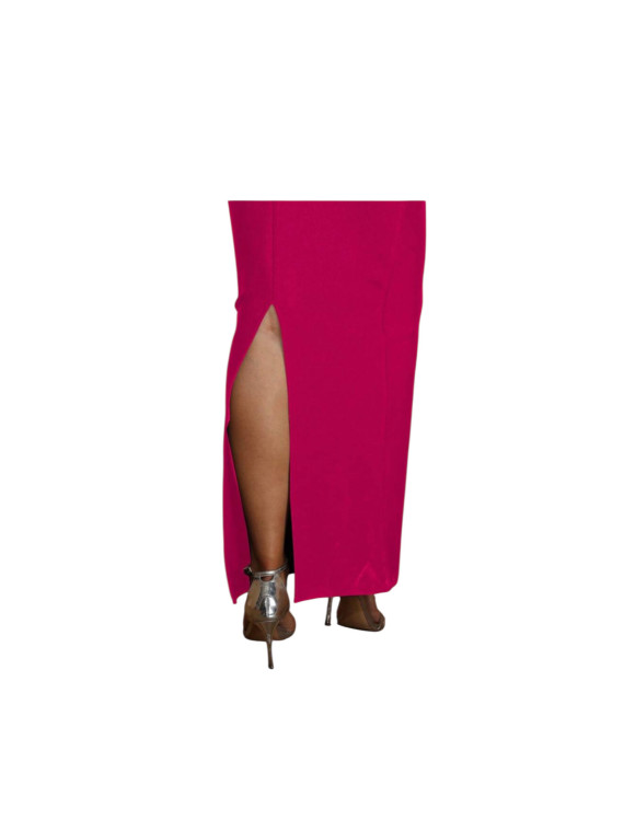 Robe de soirée fendue avec col montant couleur rose