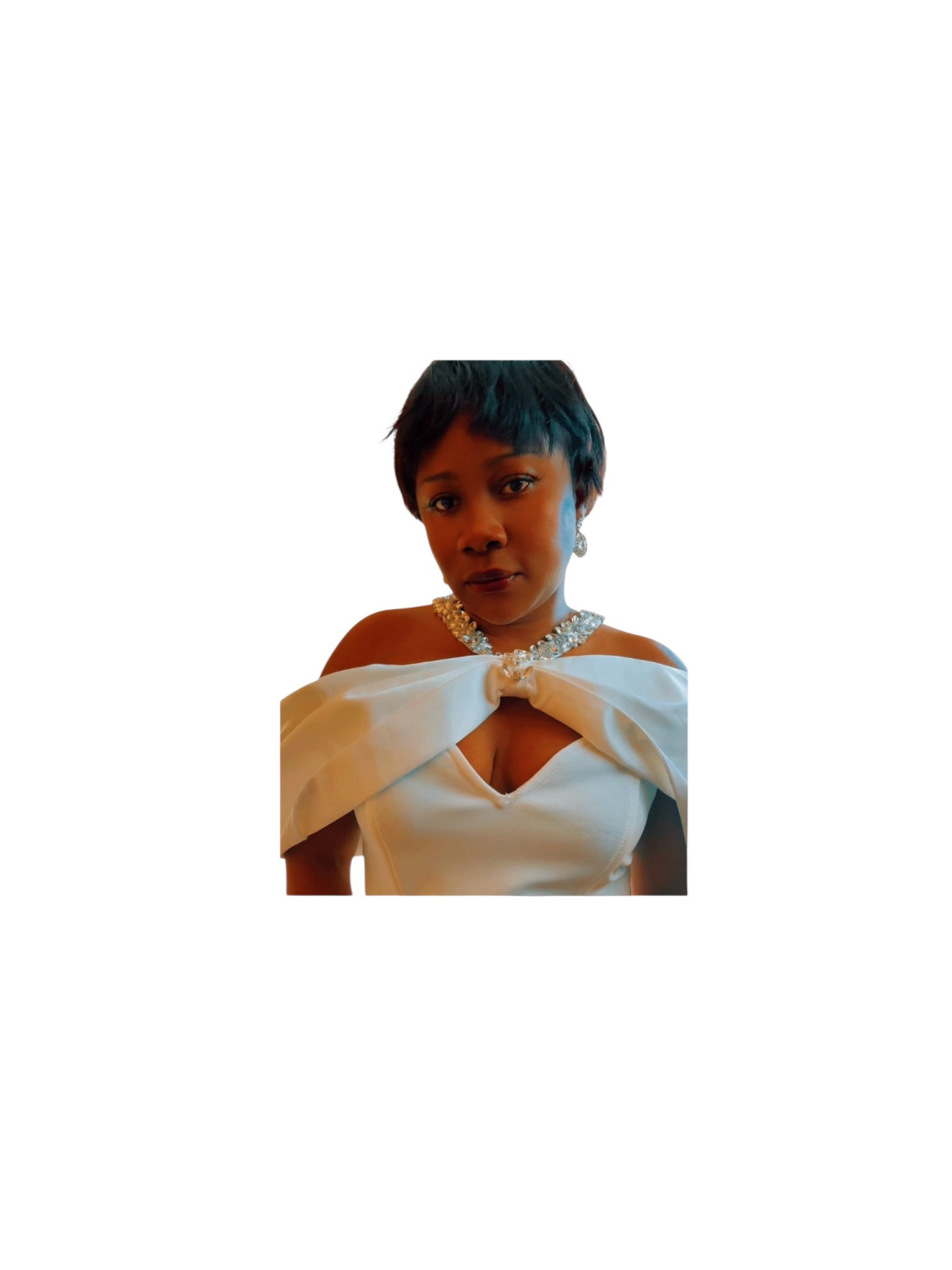 Robe de soirée fendue avec col montant couleur blanc