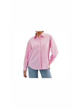 Chemise rose à rayures blancs