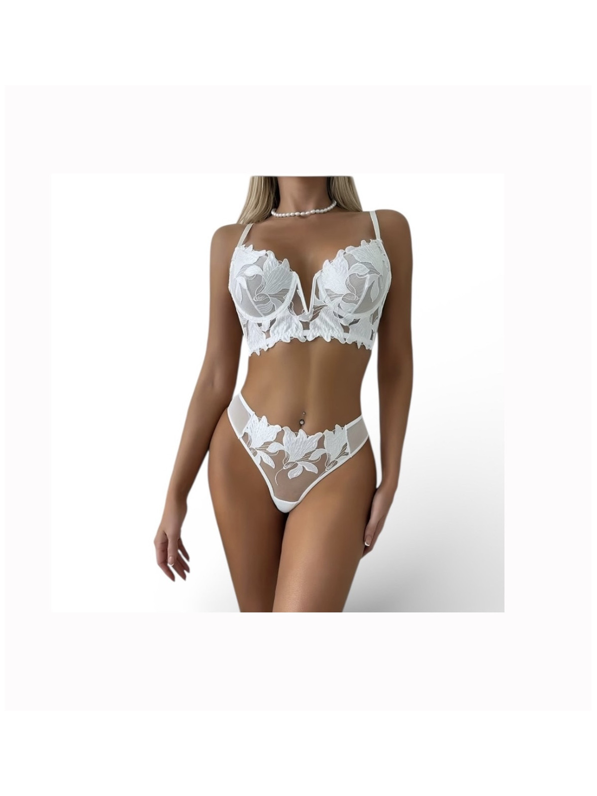 Lingerie ensemble 2 pièces push up en dentelle couleur  blanc