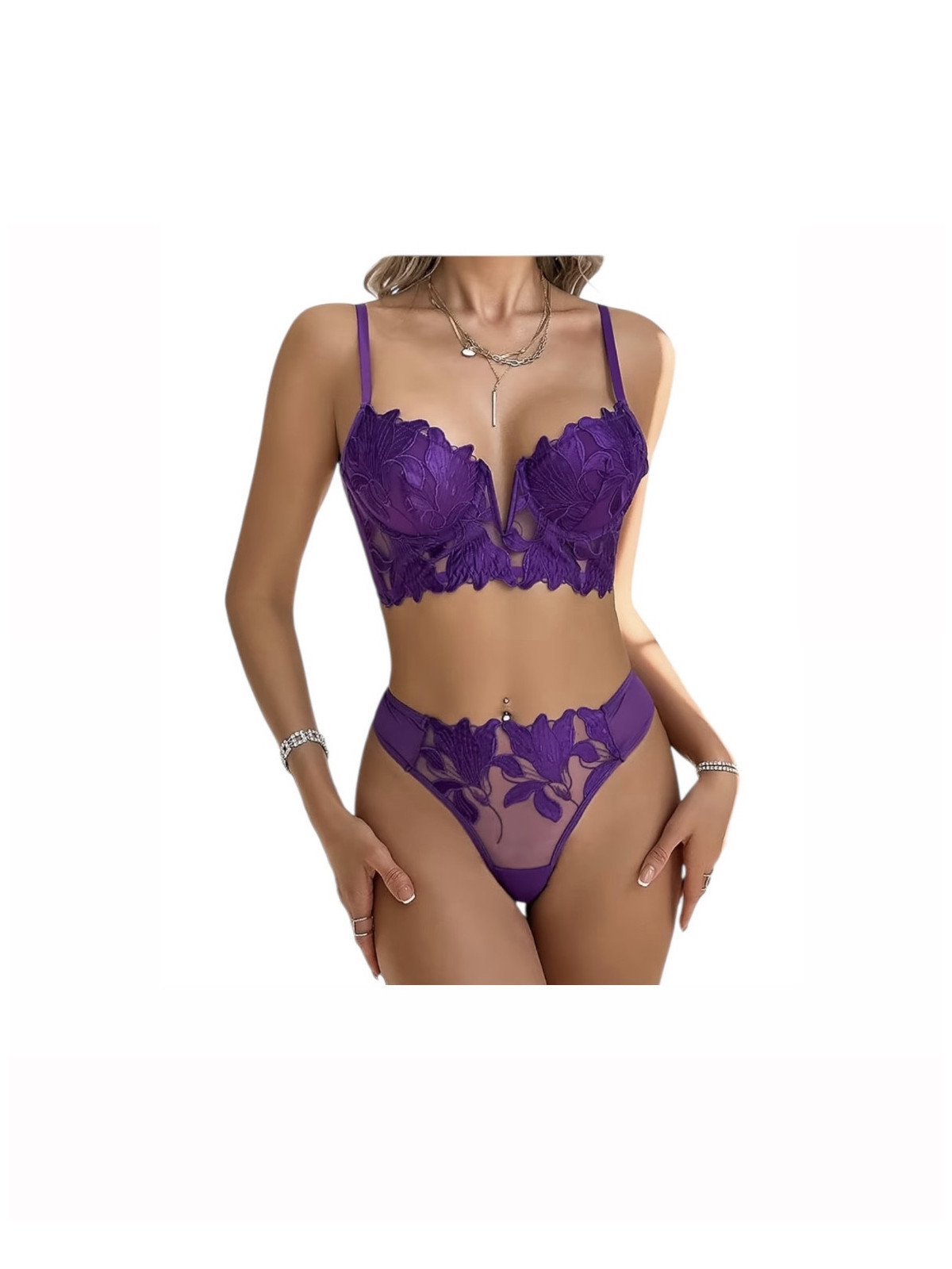 Lingerie ensemble 2 pièces push up en dentelle couleur  violette