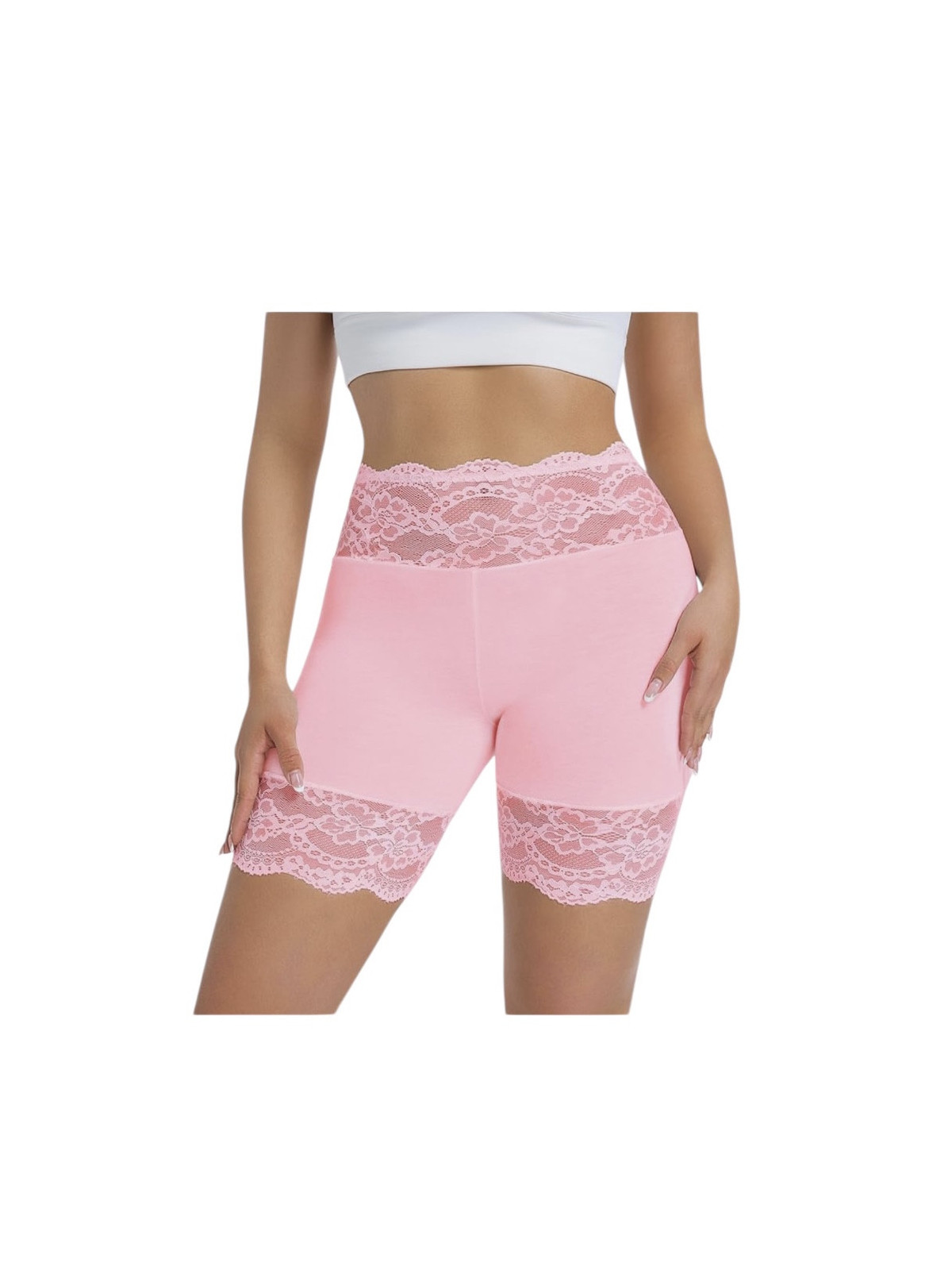Culotte style legging court en dentelle couleur rose