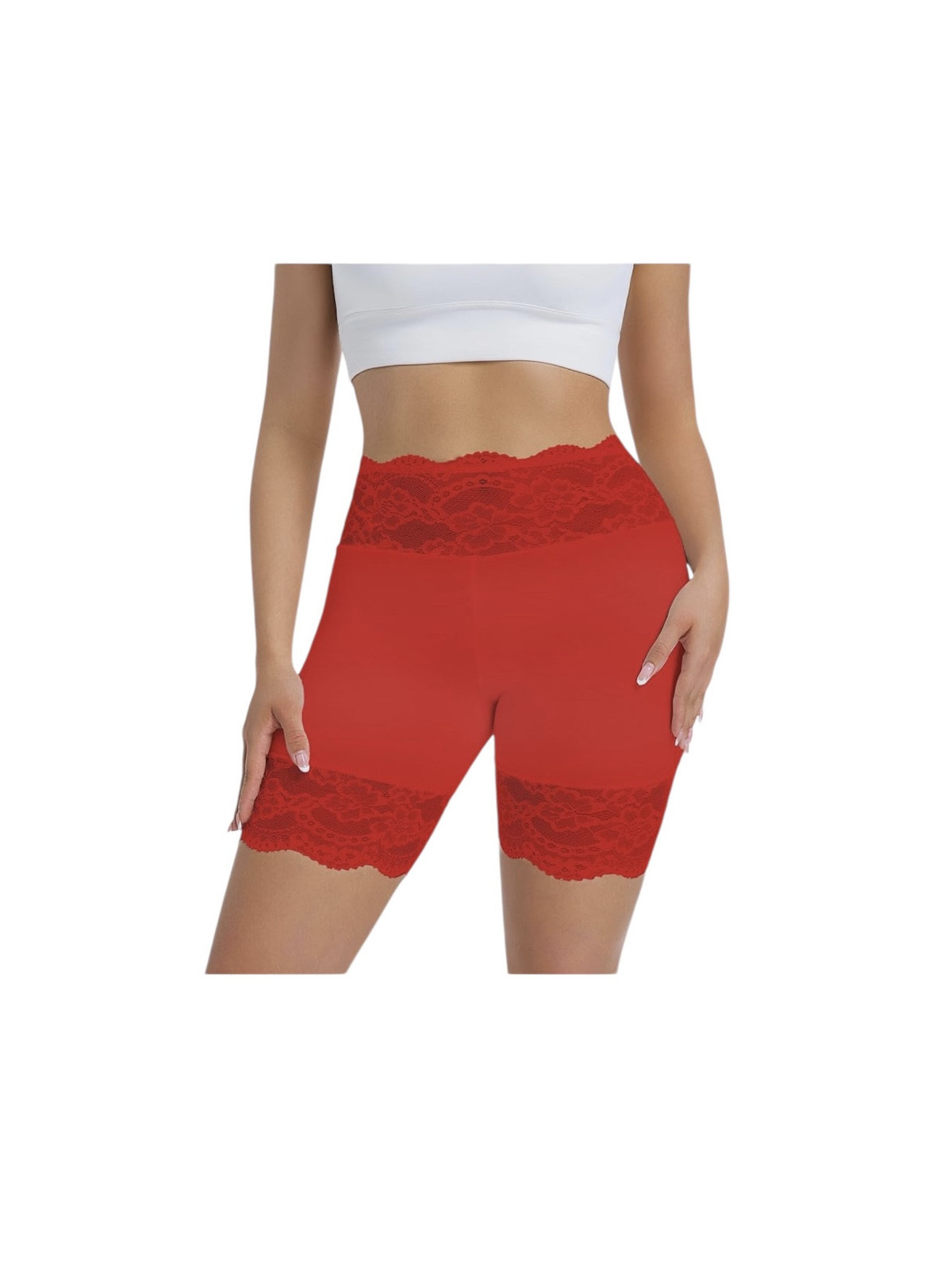 Culotte style legging court en dentelle couleur rouge