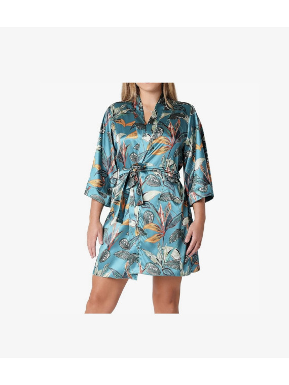 Kimono en satin à motifs fleuri