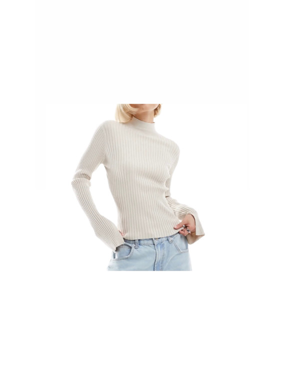 Haut moulante long manche col V blanc