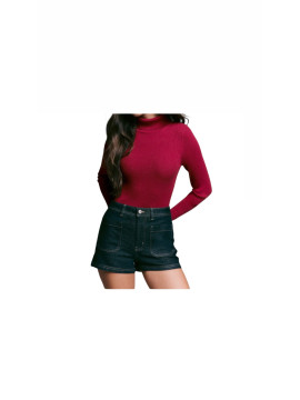 Haut moulant long manche col V  rouge