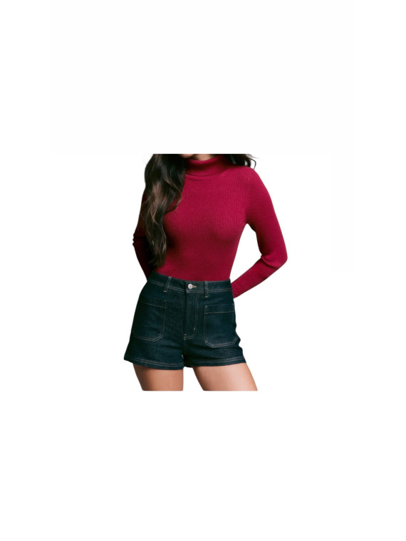 Haut moulant long manche col V  rouge