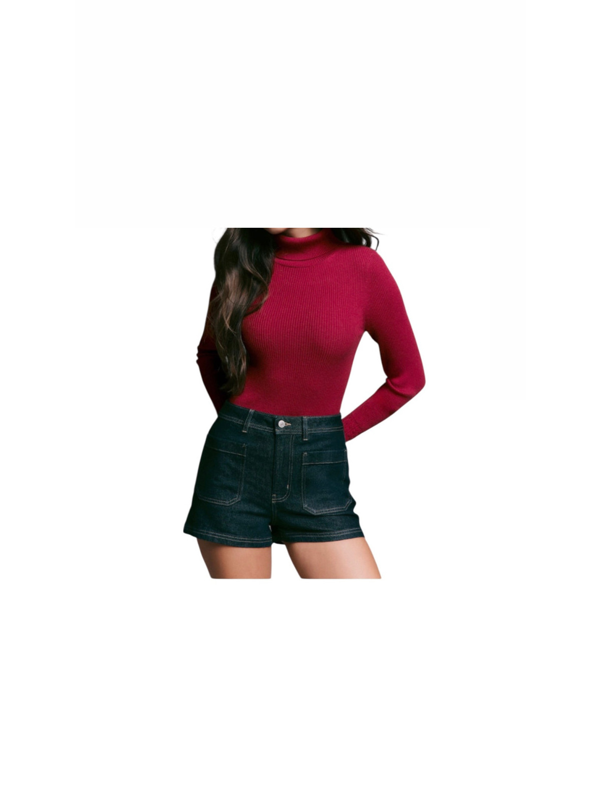 Haut moulant long manche col V  rouge