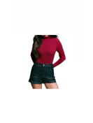 Haut moulant long manche col V  rouge