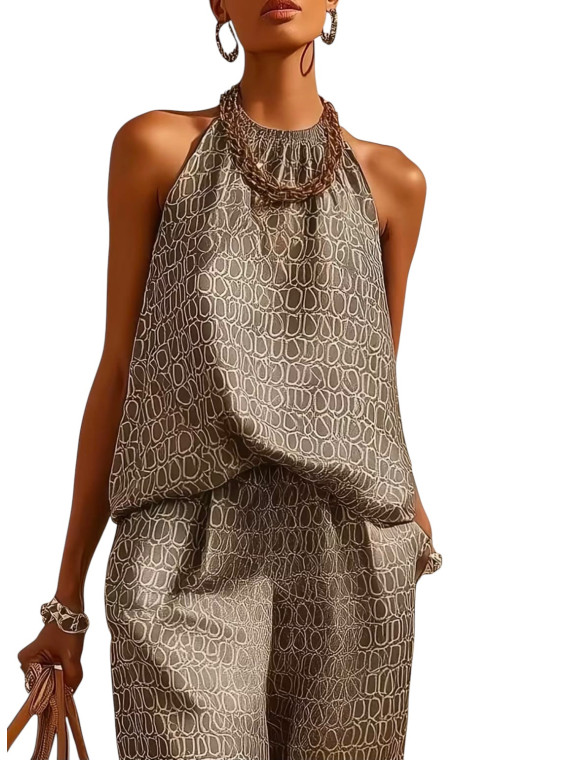 Ensemble d'été sans manches pour femme à imprimé crocodile