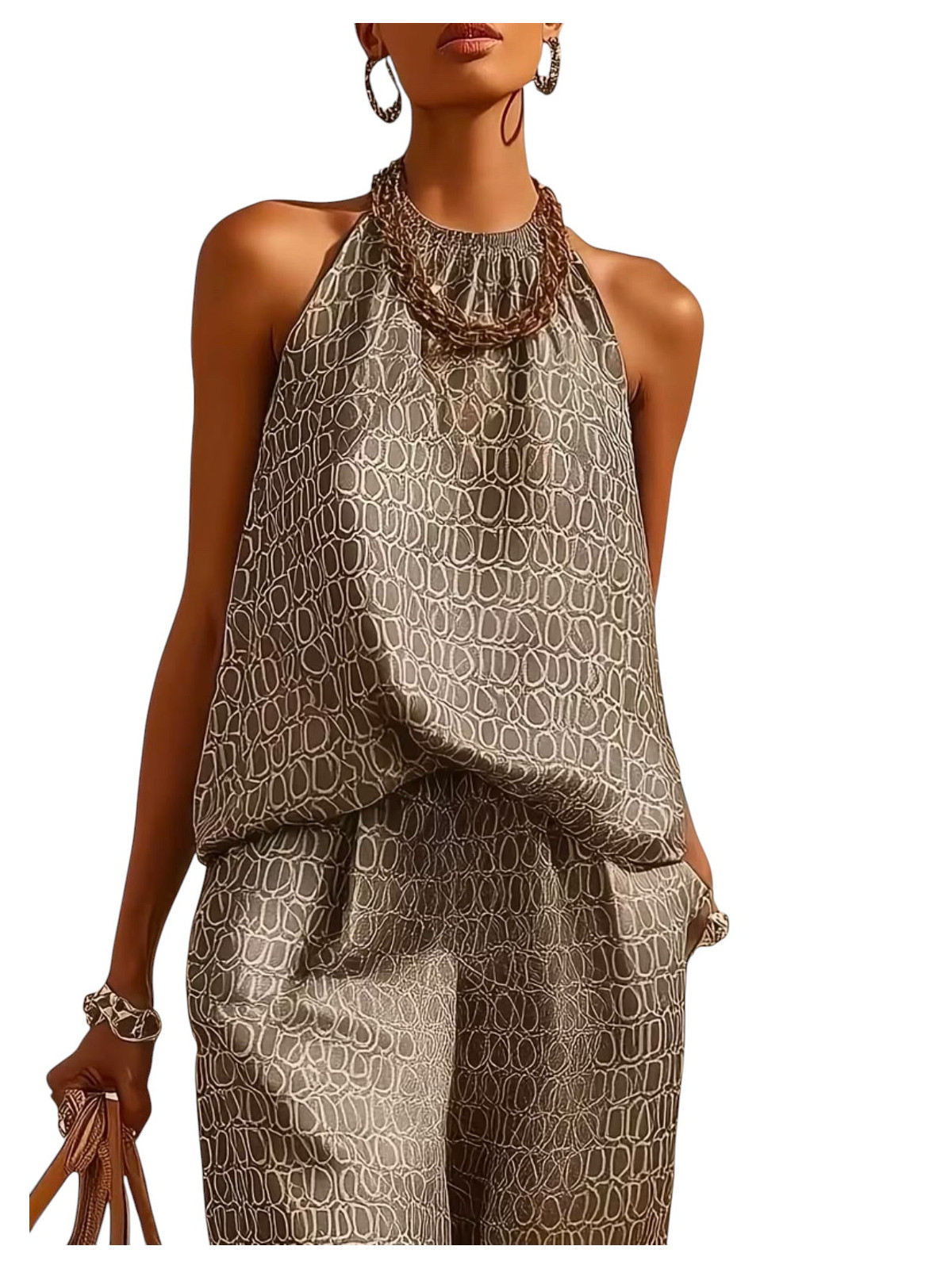 Ensemble d'été sans manches pour femme à imprimé crocodile