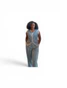 Ensemble de pantalon pour femme printemps-été : gilet fin rayé élégant et tendance avec bordure en dentelle