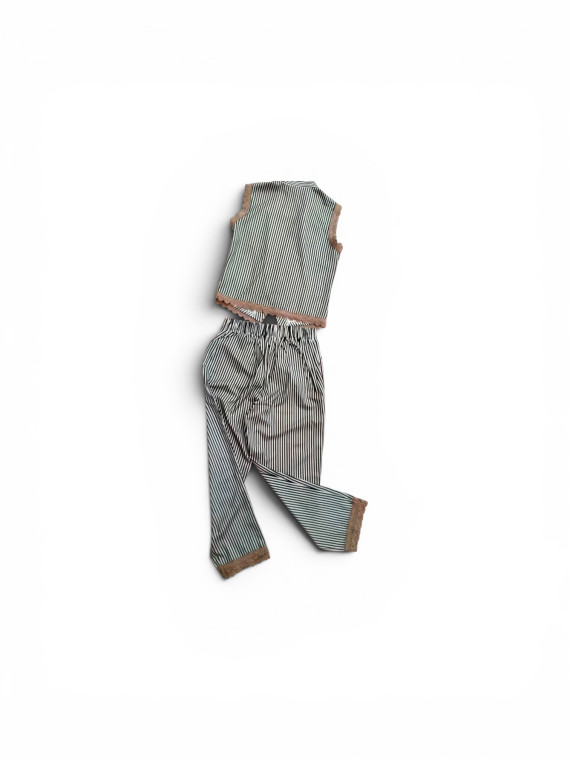 Ensemble de pantalon pour femme printemps-été : gilet fin rayé élégant et tendance avec bordure en dentelle