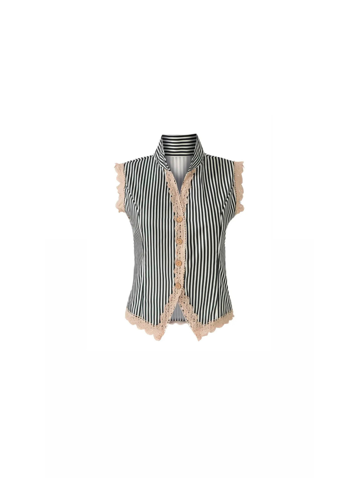 Ensemble de pantalon pour femme printemps-été : gilet fin rayé élégant et tendance avec bordure en dentelle