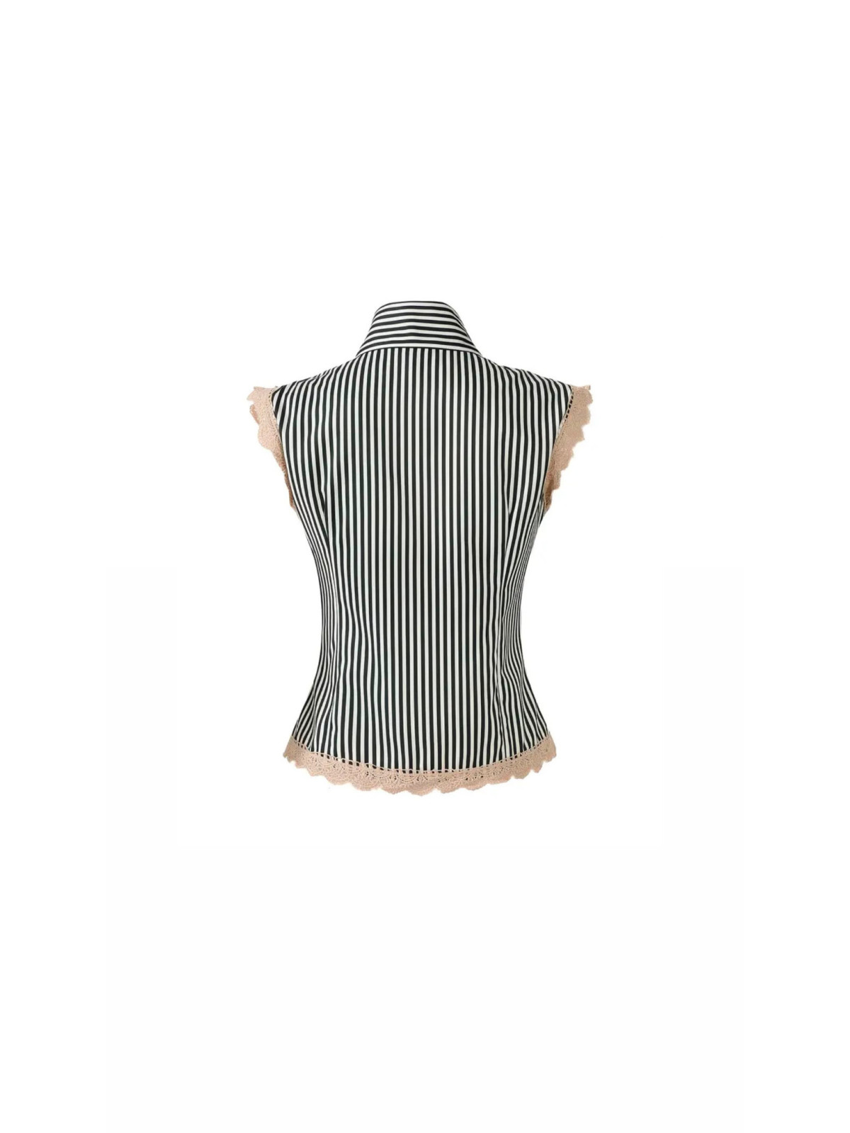 Ensemble de pantalon pour femme printemps-été : gilet fin rayé élégant et tendance avec bordure en dentelle