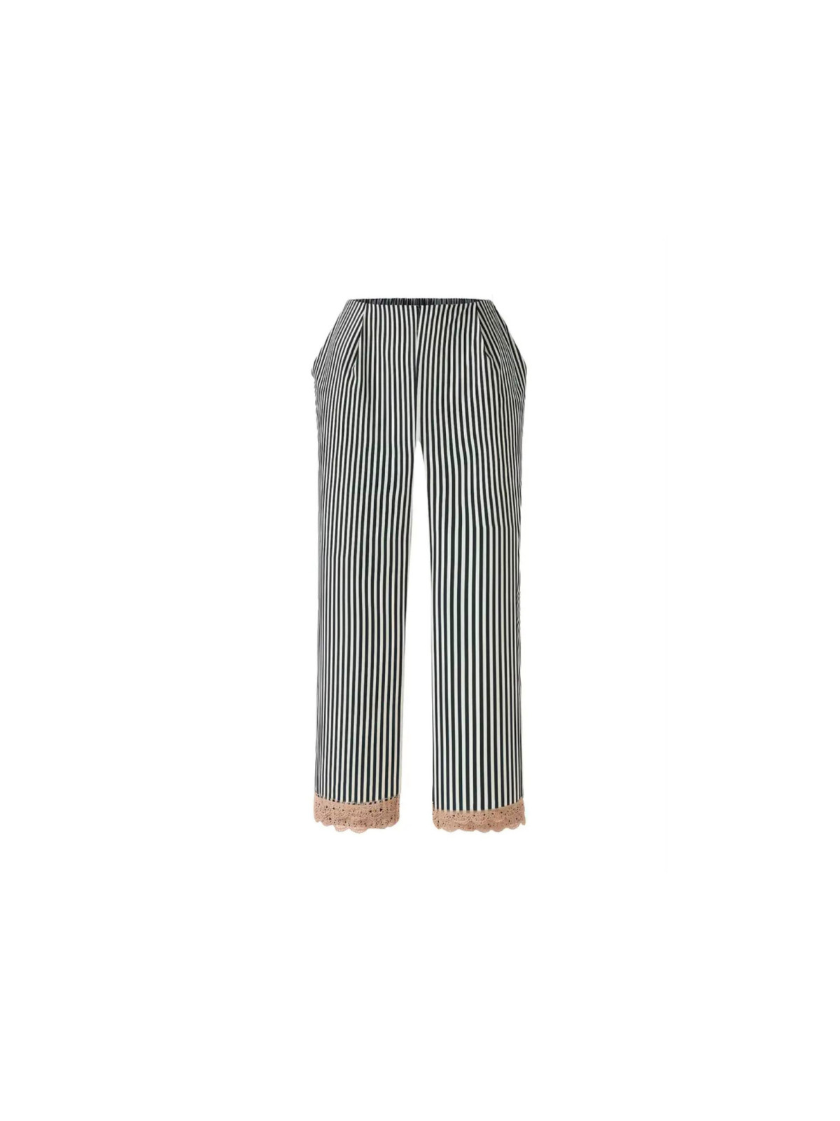 Ensemble de pantalon pour femme printemps-été : gilet fin rayé élégant et tendance avec bordure en dentelle