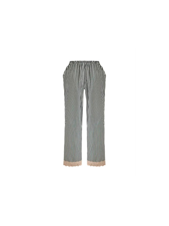 Ensemble de pantalon pour femme printemps-été : gilet fin rayé élégant et tendance avec bordure en dentelle