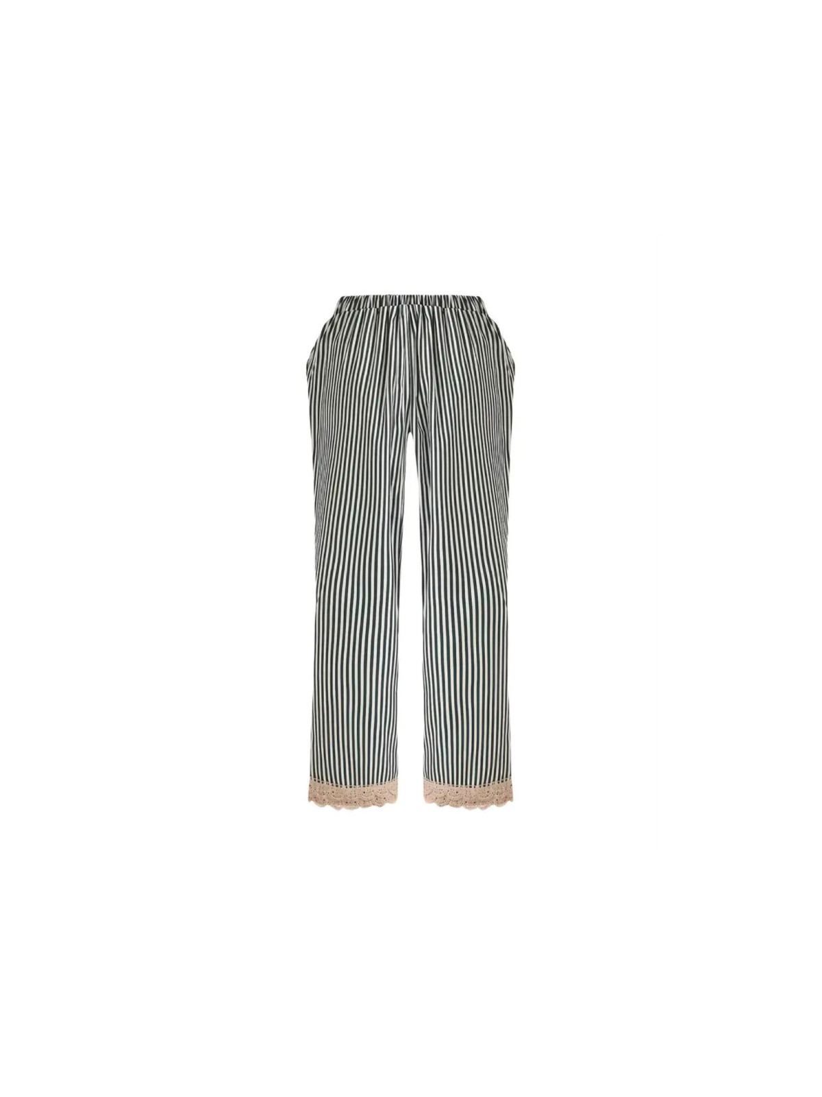 Ensemble de pantalon pour femme printemps-été : gilet fin rayé élégant et tendance avec bordure en dentelle