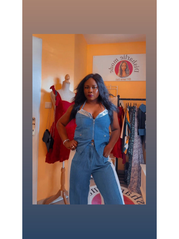 Ensemble 2 pièces en jean pour femme : Débardeur à dentelle
