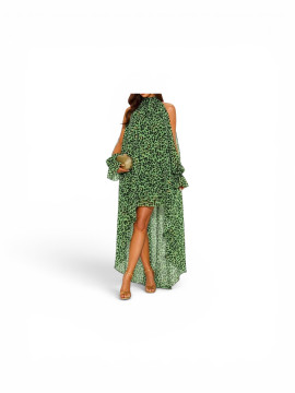 Robe longue en mousseline de soie à manches bouffantes Imprimer léopard